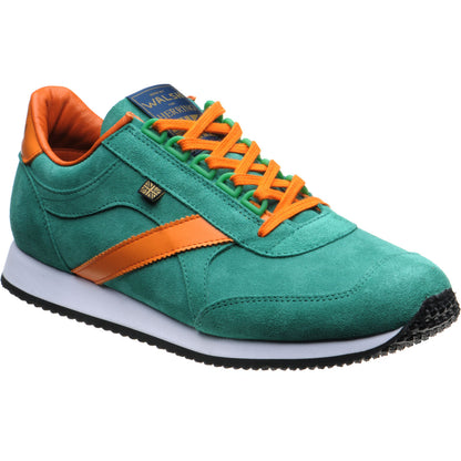 Product image for Herring Voyager Trainer mens rubber-soled trainers in green suede and orange calf