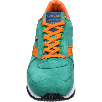Product image for Herring Voyager Trainer mens rubber-soled trainers in green suede and orange calf