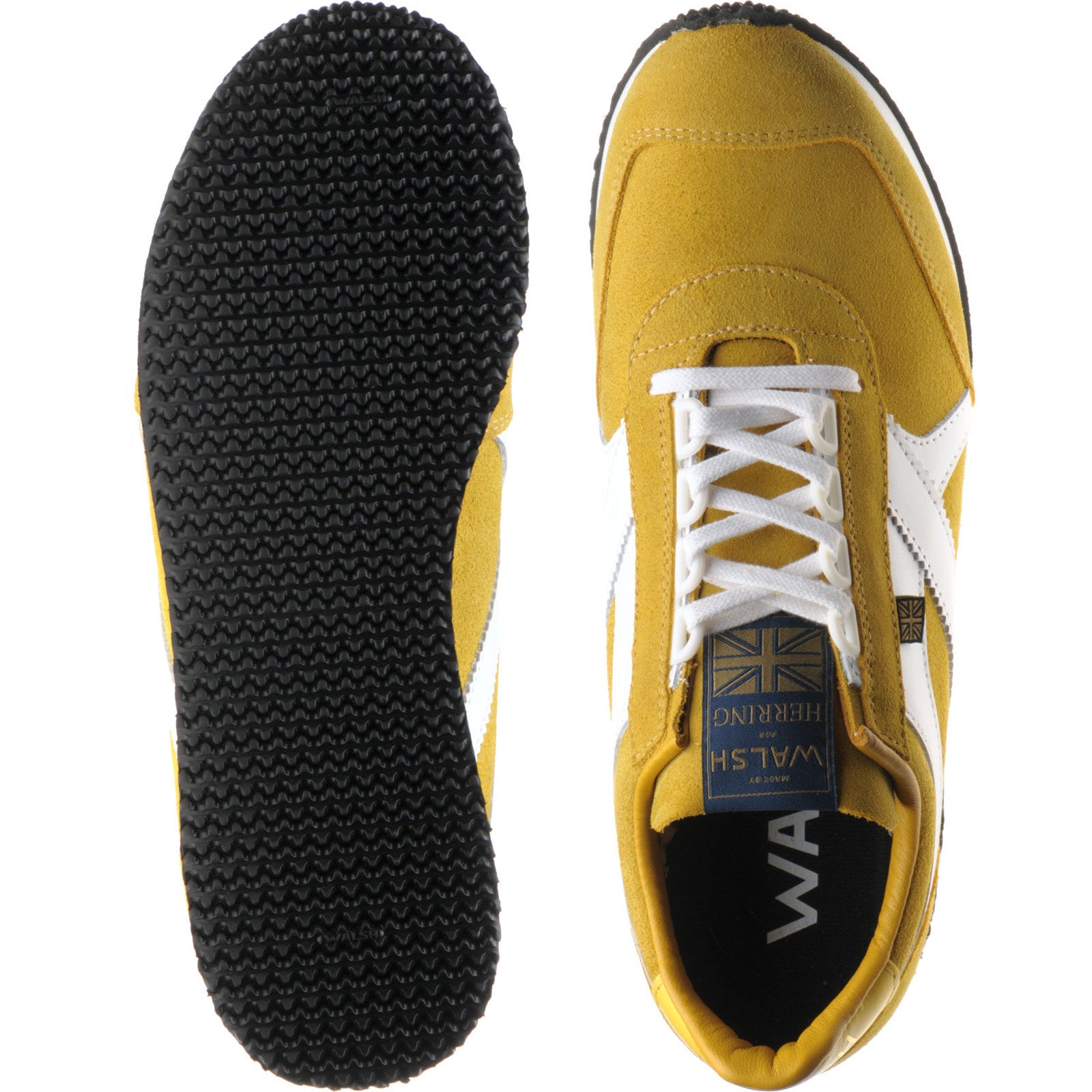 Product image for Herring Voyager Trainer mens rubber-soled trainers in mustard suede and white calf