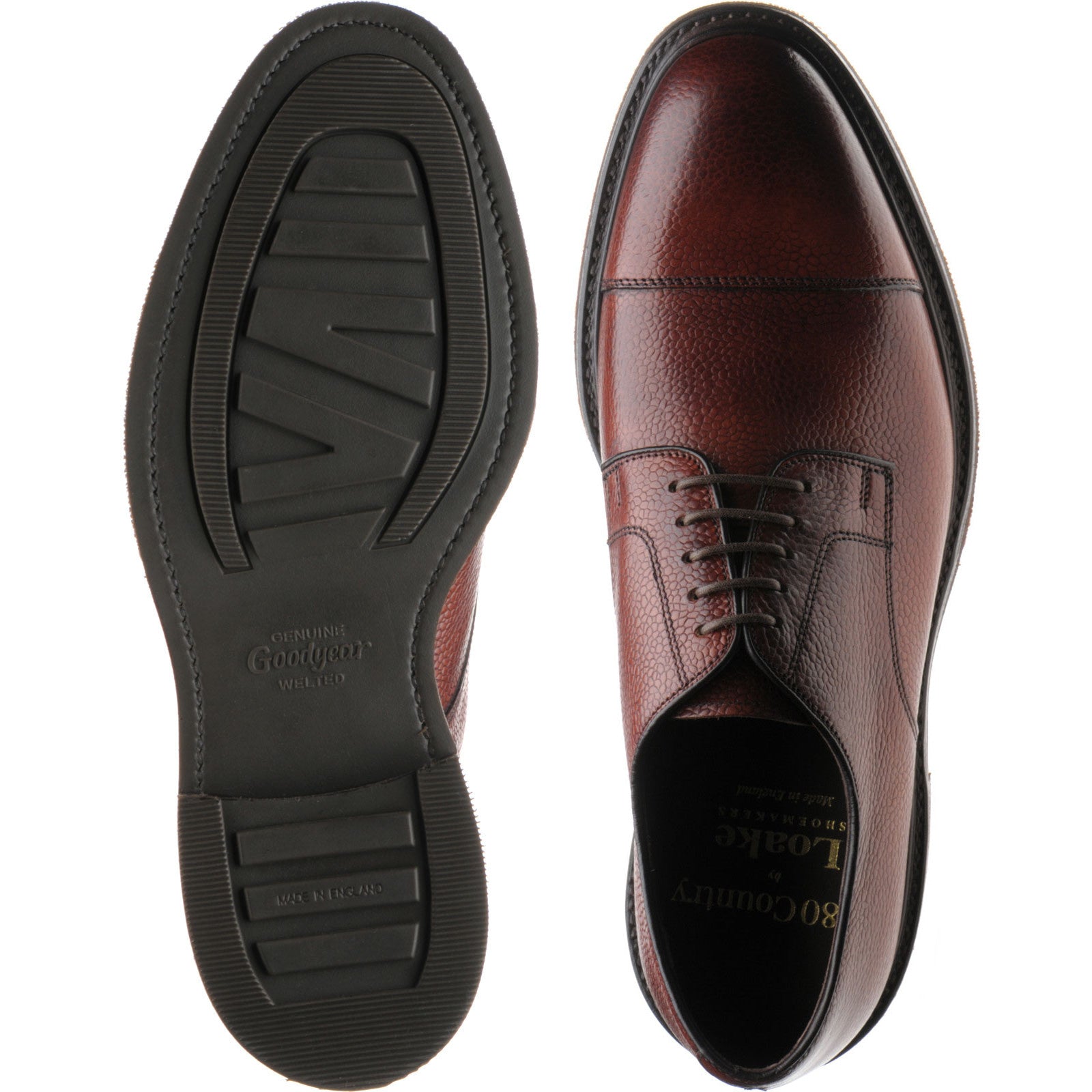 Product image for Loake Ampleforth mens rubber-soled Derby shoes in rosewood burnished grain (second)