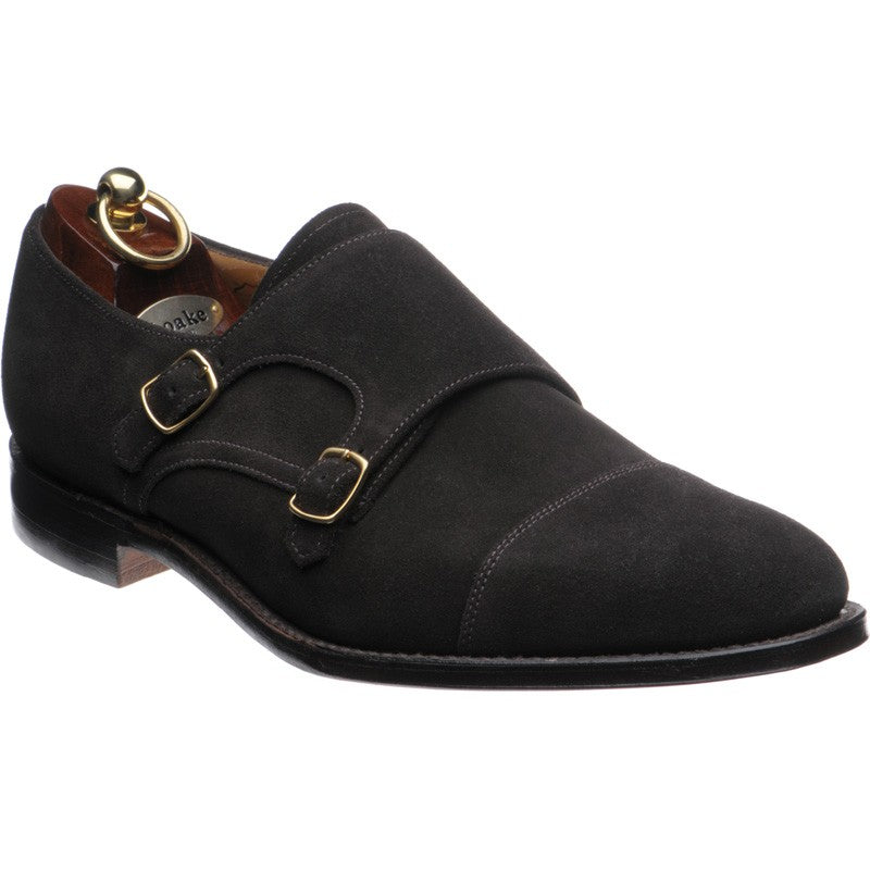 Product image for Loake Cannon mens double monk shoes in dark brown suede (second)