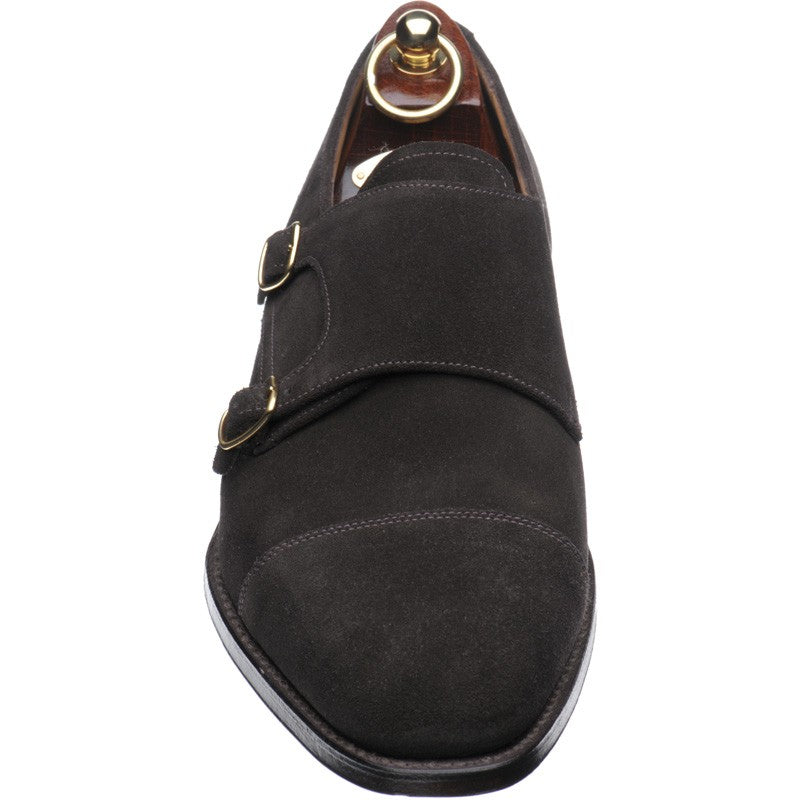 Product image for Loake Cannon mens double monk shoes in dark brown suede (second)