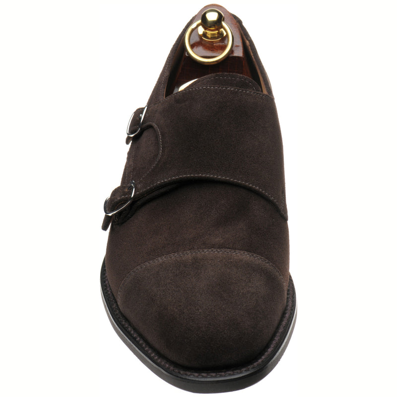 Product image for Loake Cannon mens double monk shoes in dark brown suede