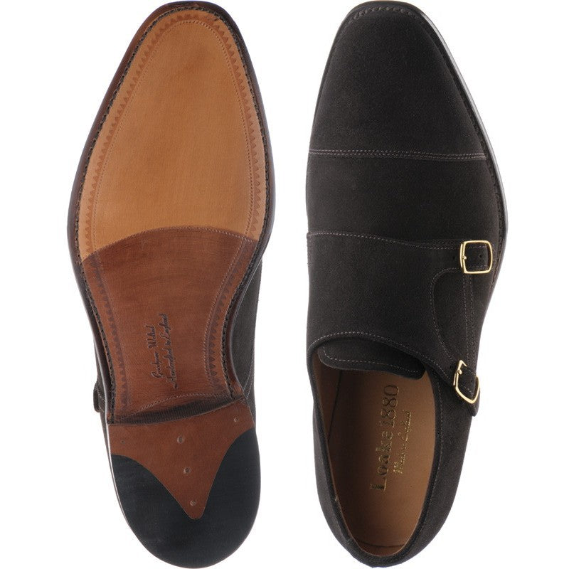 Product image for Loake Cannon mens double monk shoes in dark brown suede (second)