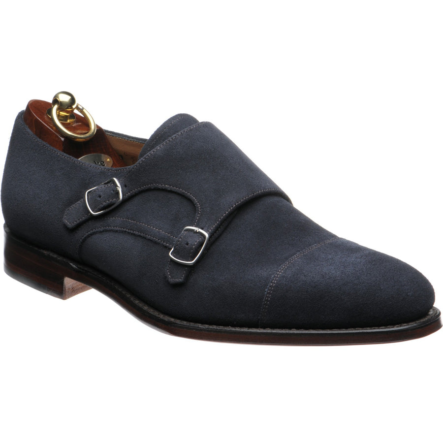 Product image for Loake Cannon mens double monk shoes in navy suede