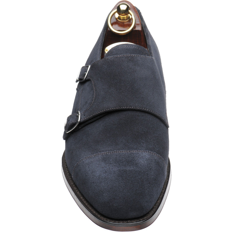 Product image for Loake Cannon mens double monk shoes in navy suede