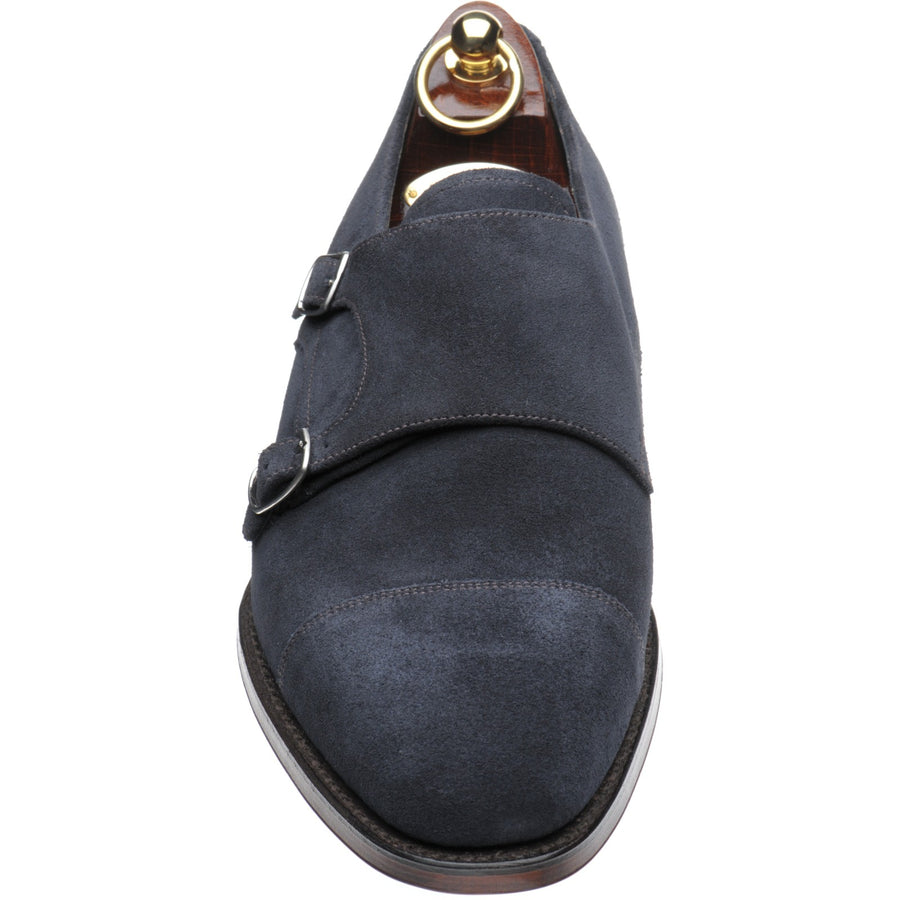Product image for Loake Cannon mens double monk shoes in navy suede