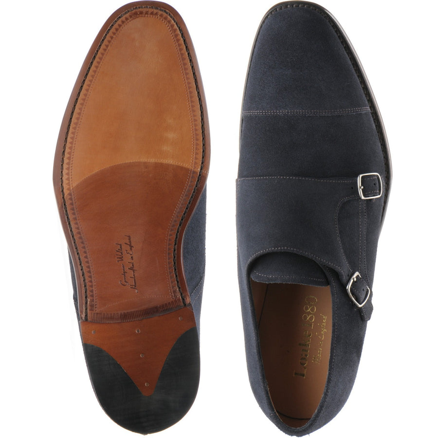 Product image for Loake Cannon mens double monk shoes in navy suede