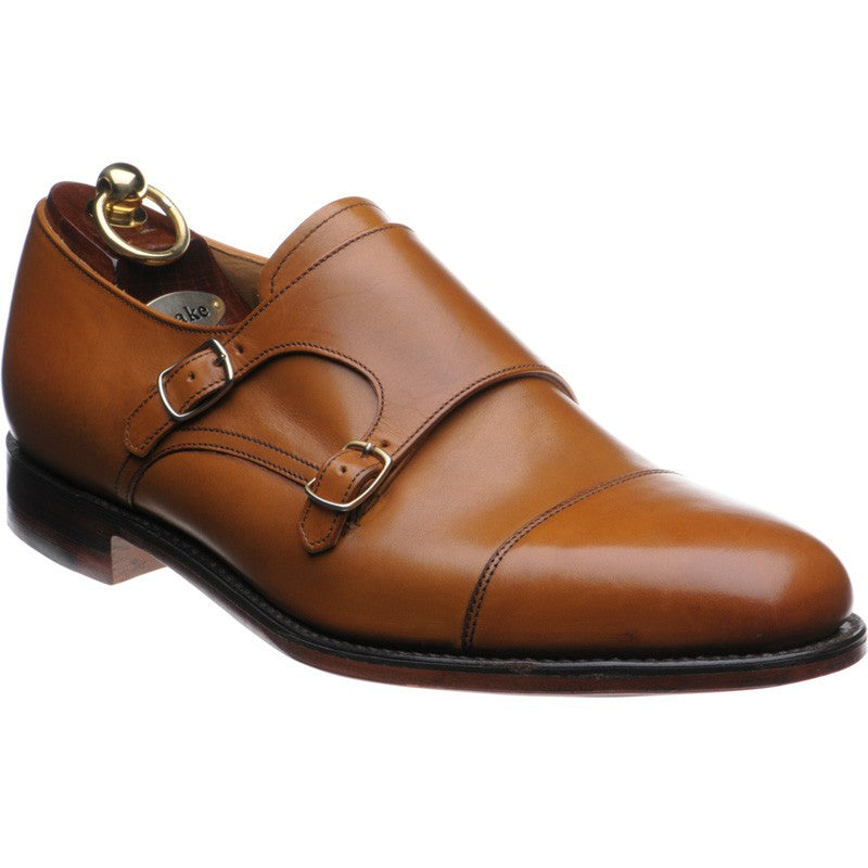 Product image for Loake Cannon mens double monk shoes in tan calf