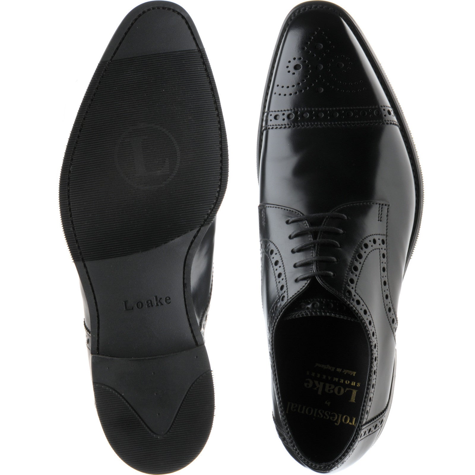 Product image for Loake Eldon mens rubber-soled semi-brogues in black polished (second)
