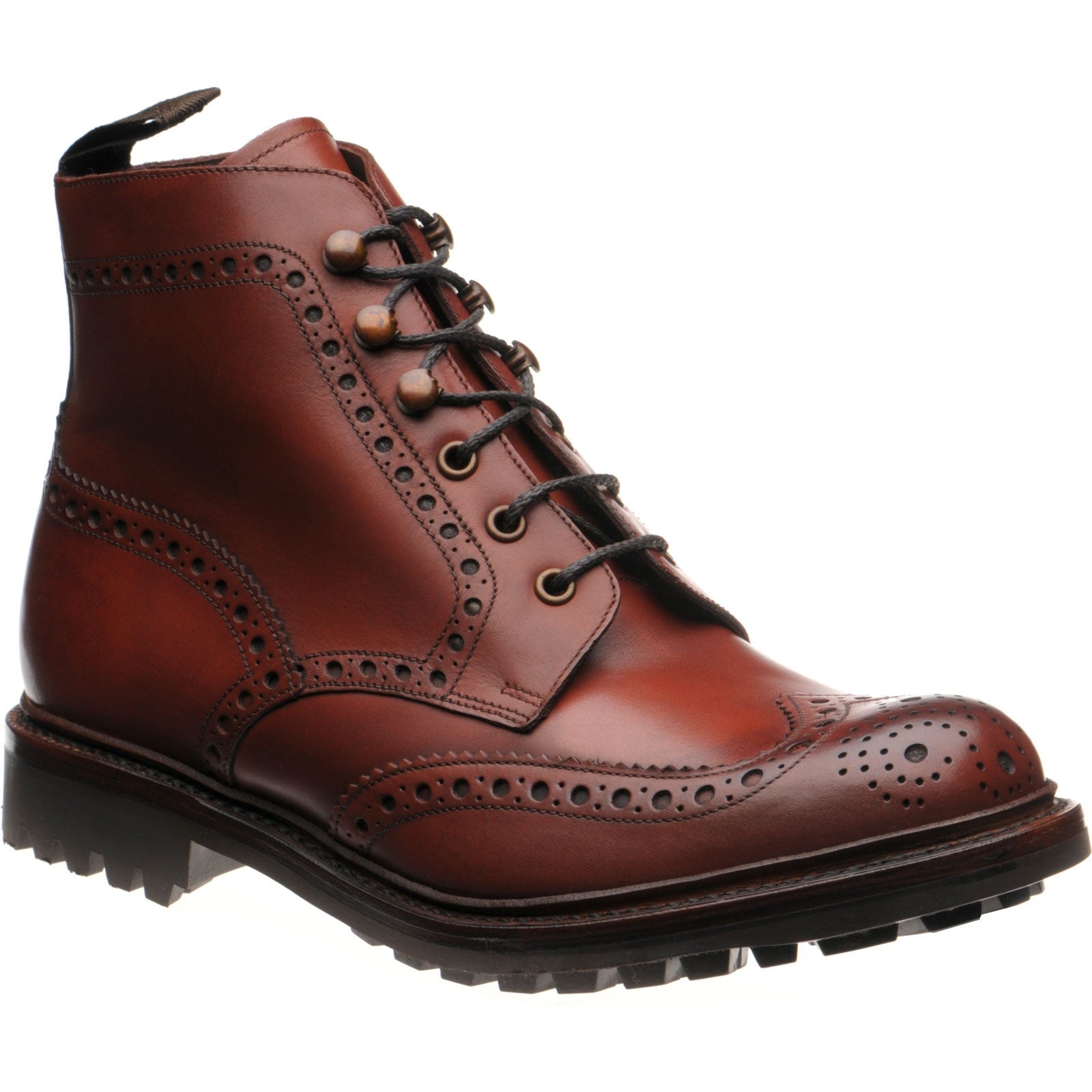 Loake Glendale mens rubber-soled brogue boots in conker calf (second ...