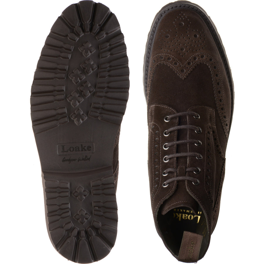 Product image for Loake Pegasus mens rubber-soled brogue boots in dark brown suede