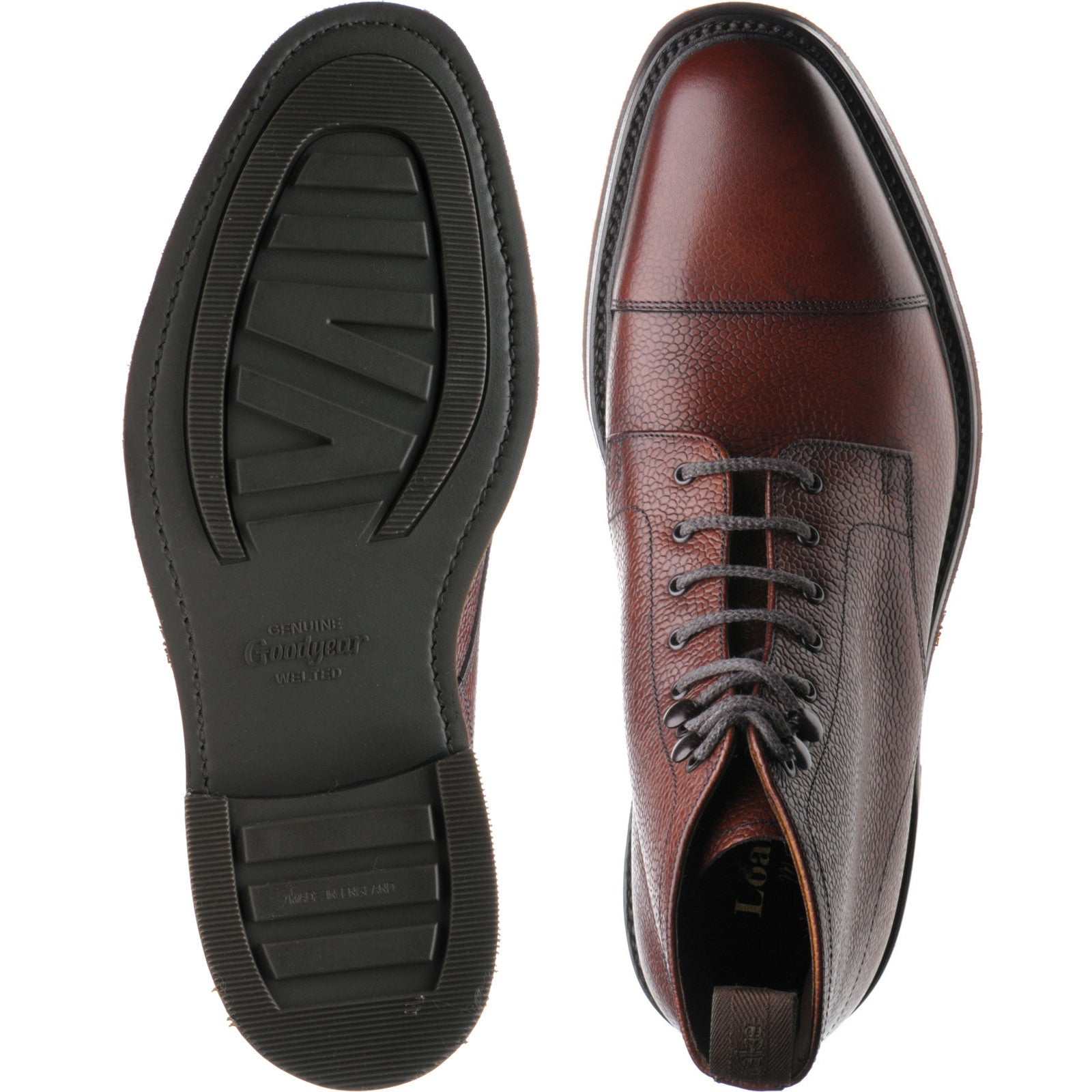 Loake Roehampton mens rubber-soled boots in oxblood calf grain