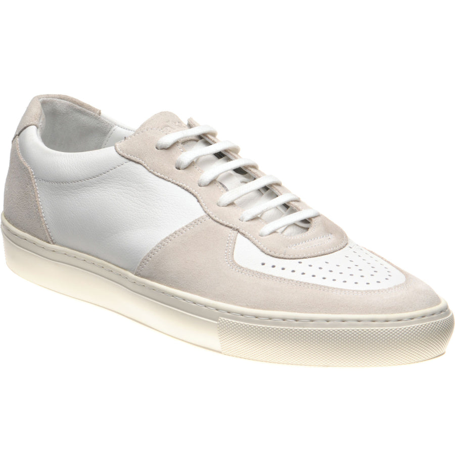 Product image for Loake Rush mens rubber-soled trainers in white calf and sand suede