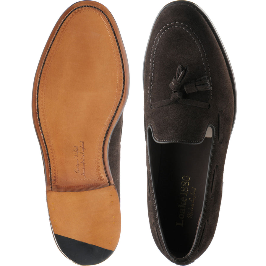 Product image for Loake Russell mens tasselled loafers in choc brown suede (second)