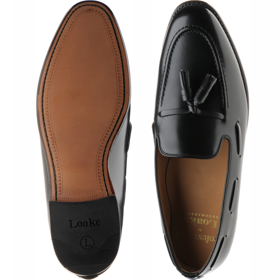 Product image for Loake Utah mens tasselled loafers in black calf
