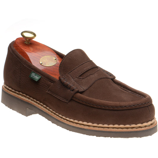 Product image for Paraboot Nantes mens rubber-soled loafers in taurillon nubuck chocolate