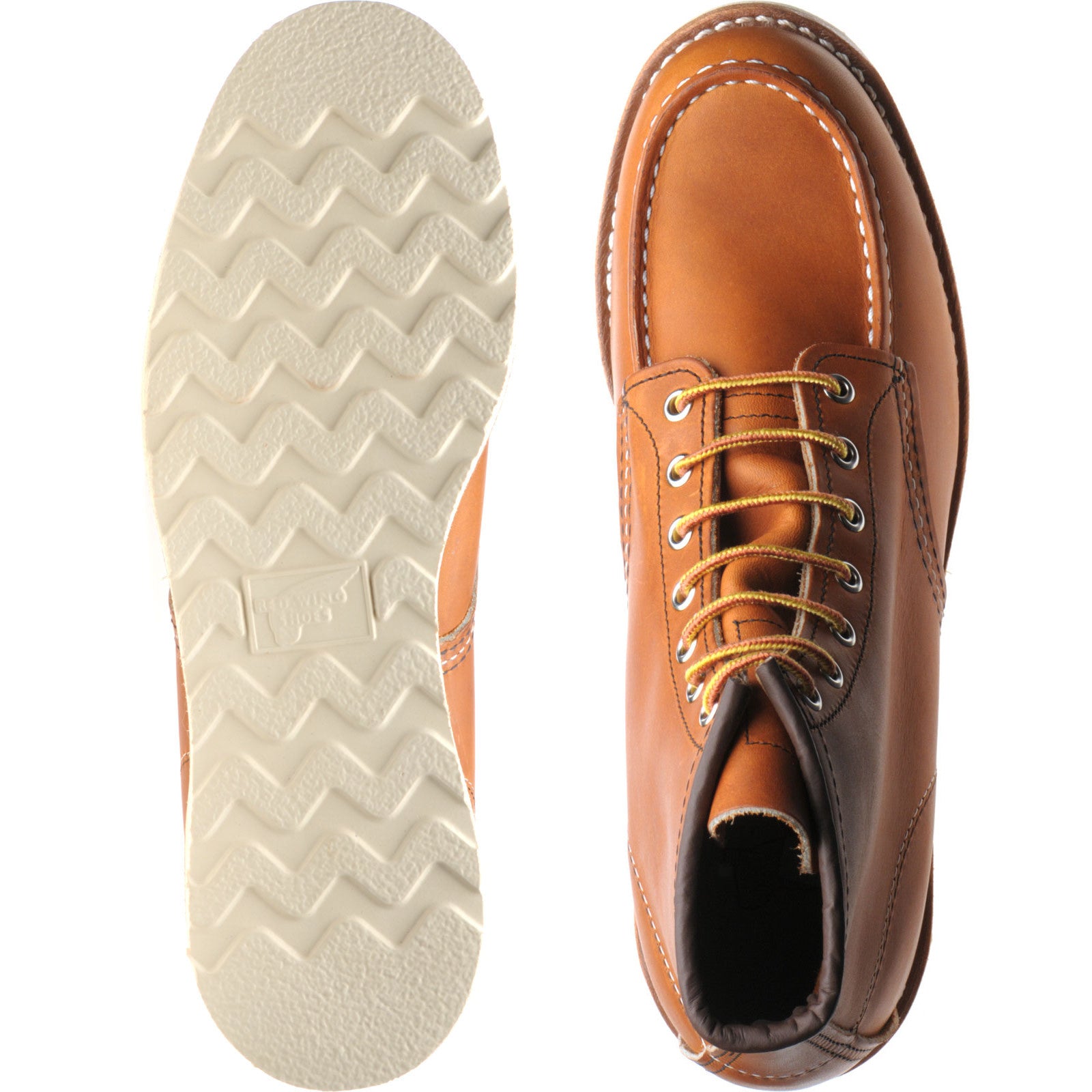 Red Wing 6-Inch Classic Moc mens rubber-soled boots in oro legacy