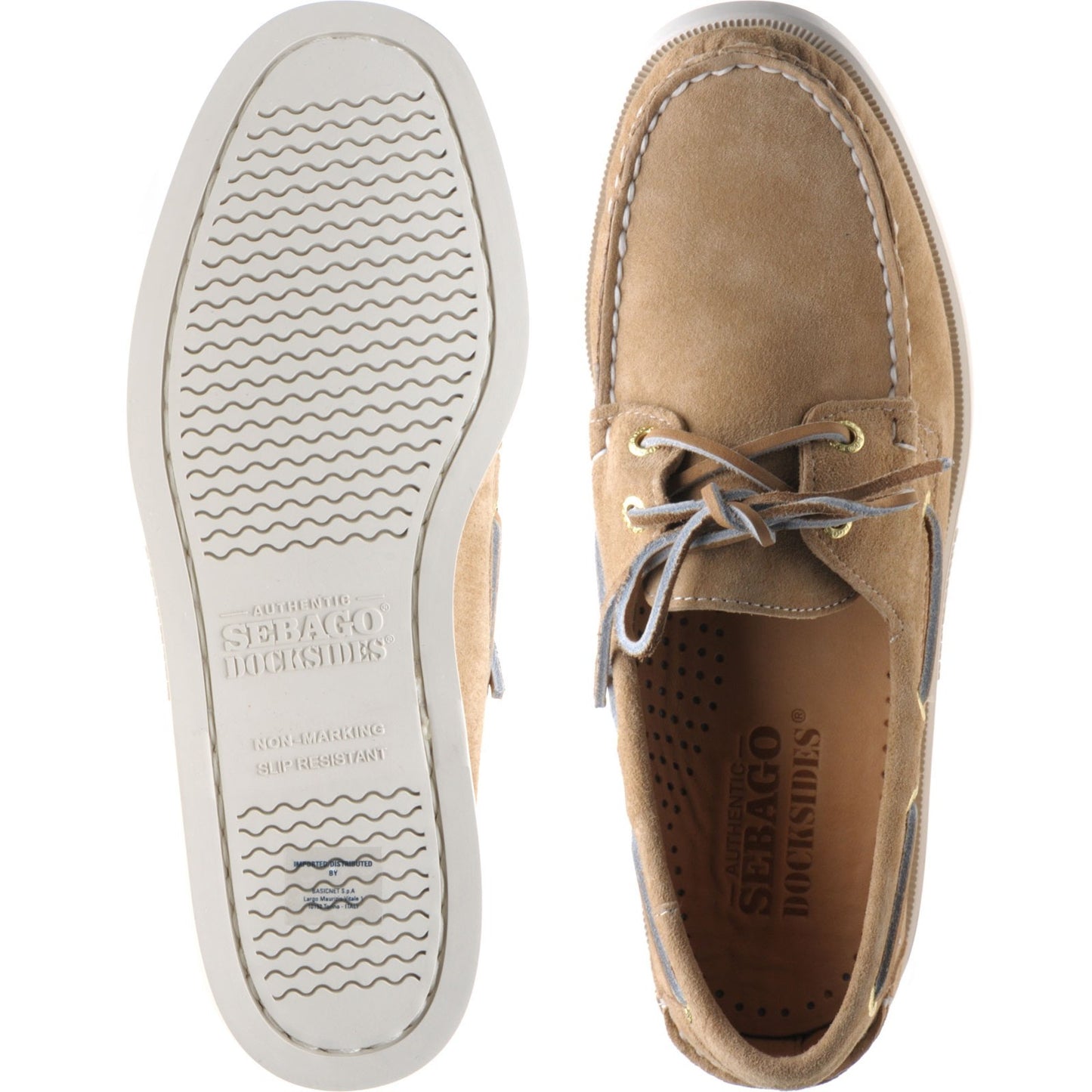 Product image for Sebago Dockside Portland mens rubber-soled deck shoes in beige camel suede