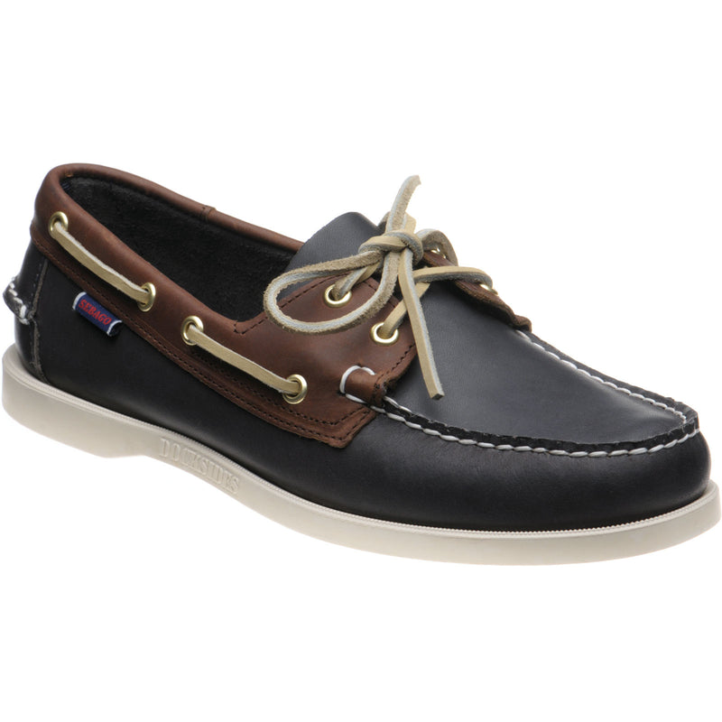 Product image for Sebago Dockside Portland mens rubber-soled deck shoes in blue and cognac