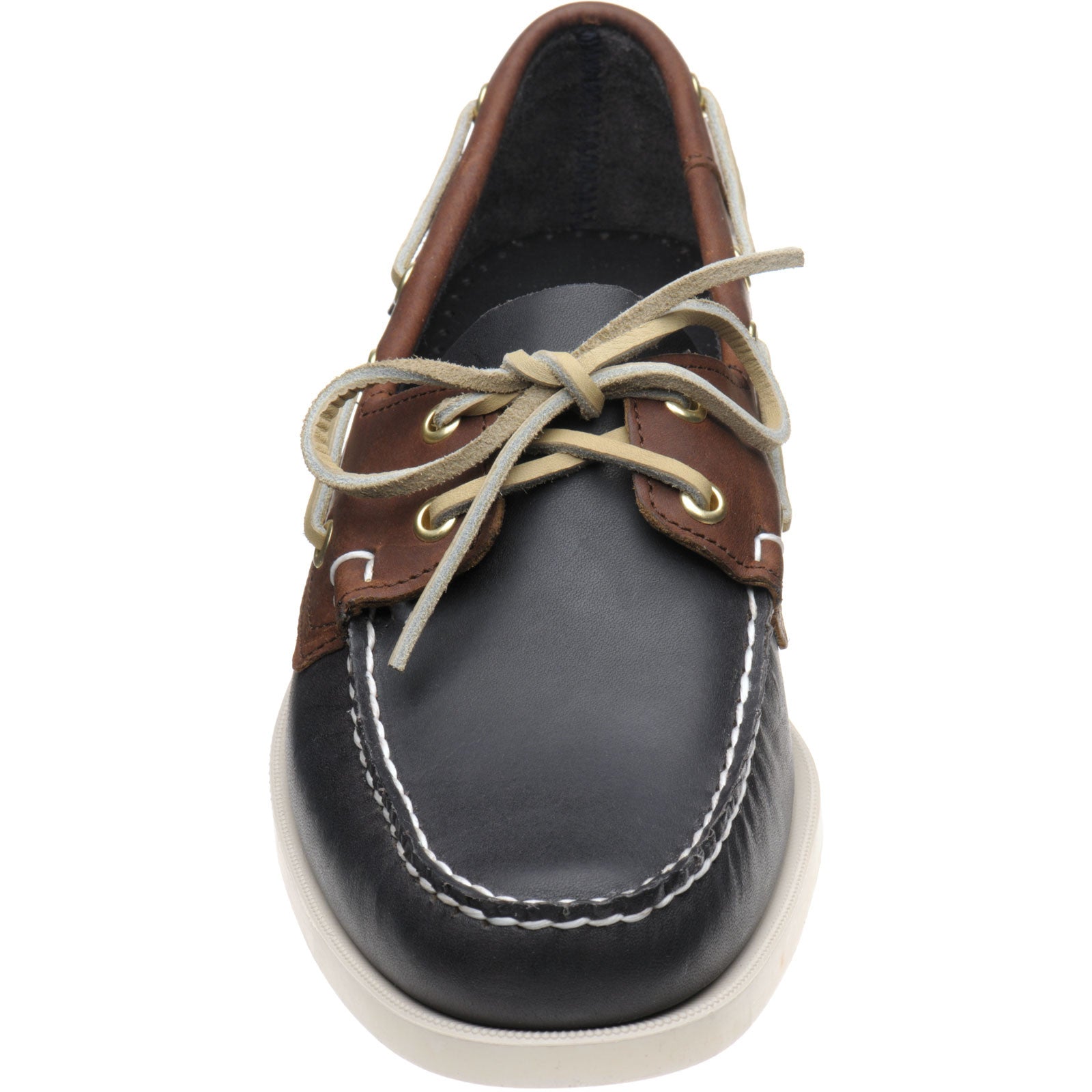 Product image for Sebago Dockside Portland mens rubber-soled deck shoes in blue and cognac