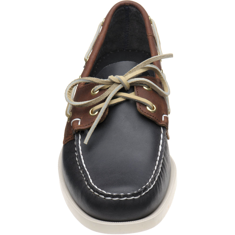 Product image for Sebago Dockside Portland mens rubber-soled deck shoes in blue and cognac