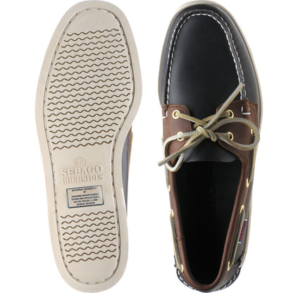 Product image for Sebago Dockside Portland mens rubber-soled deck shoes in blue and cognac