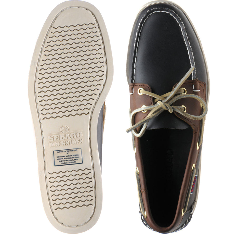 Product image for Sebago Dockside Portland mens rubber-soled deck shoes in blue and cognac