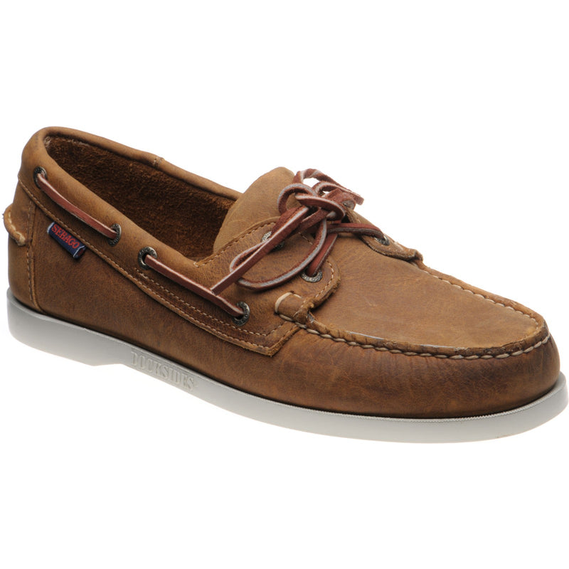 Product image for Sebago Dockside Portland mens rubber-soled deck shoes in brown and white
