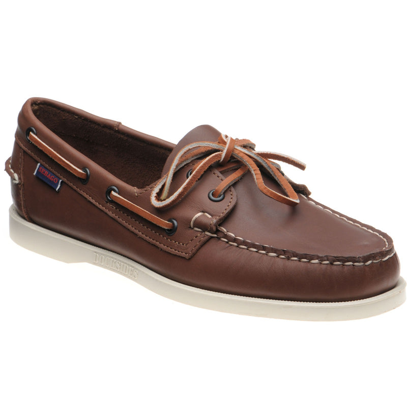 Product image for Sebago Dockside Portland mens rubber-soled deck shoes in brown calf