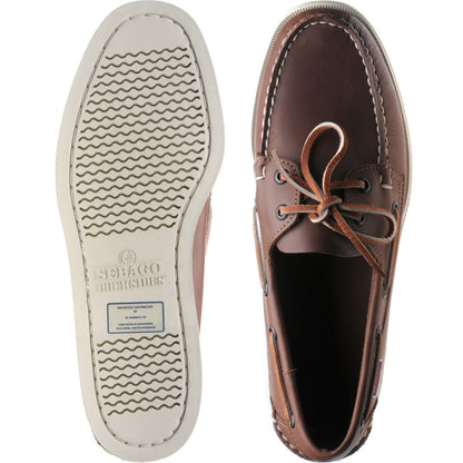 Product image for Sebago Dockside Portland mens rubber-soled deck shoes in brown calf