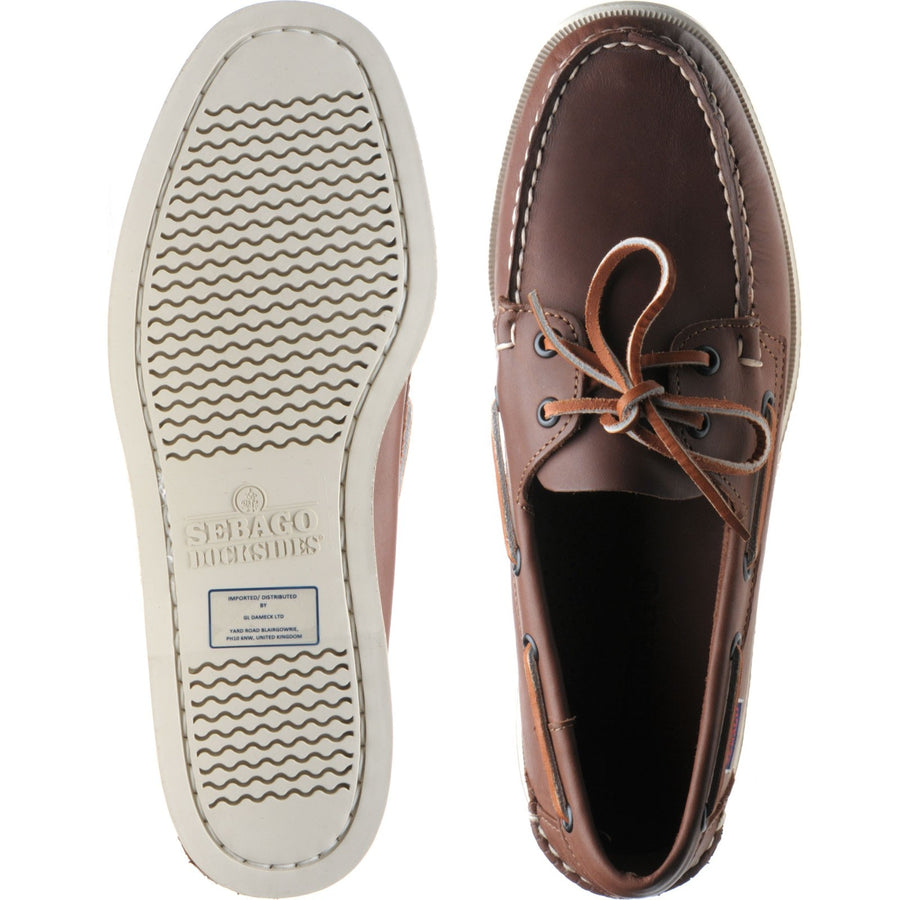 Product image for Sebago Dockside Portland mens rubber-soled deck shoes in brown calf