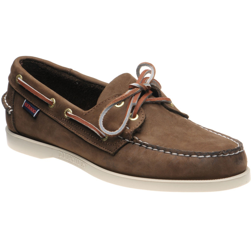 Product image for Sebago Dockside Portland mens rubber-soled deck shoes in dark brown nubuck