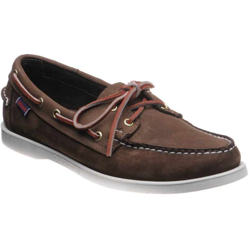 Product image for Sebago Dockside Portland mens rubber-soled deck shoes in dark brown nubuck old