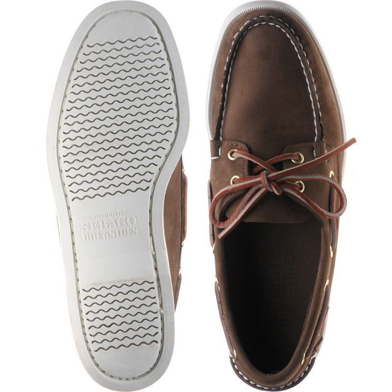 Product image for Sebago Dockside Portland mens rubber-soled deck shoes in dark brown nubuck old
