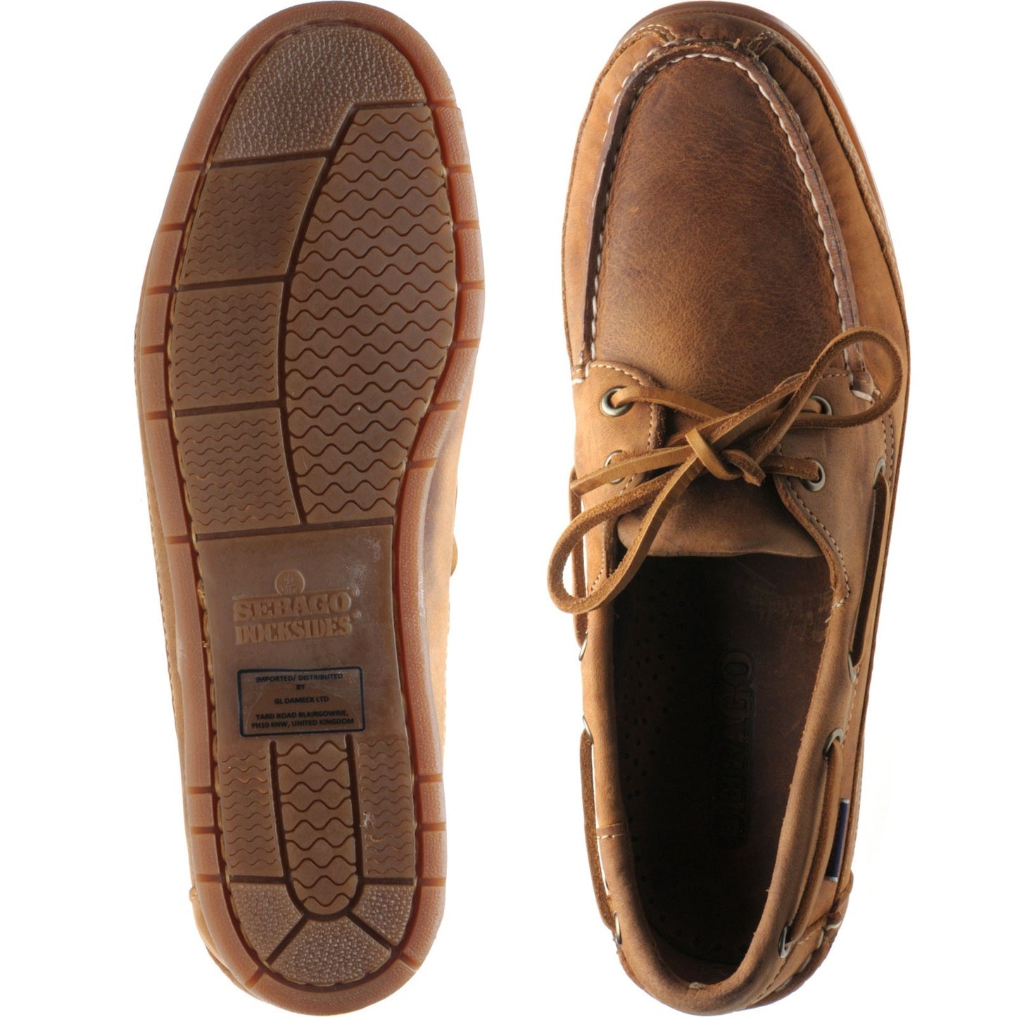 Product image for Sebago Schooner Crazy Horse mens rubber-soled deck shoes in brown and tan (second)