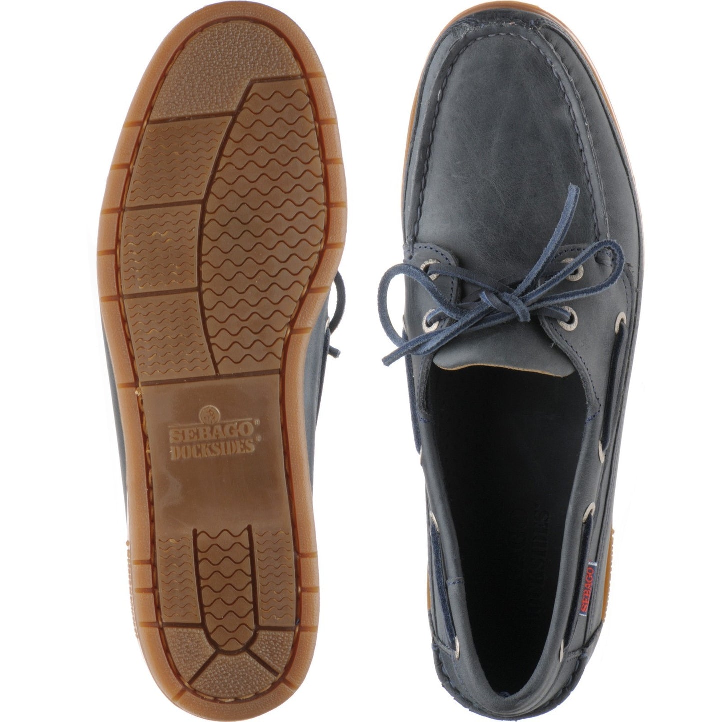 Product image for Sebago Schooner mens rubber-soled deck shoes in navy leather