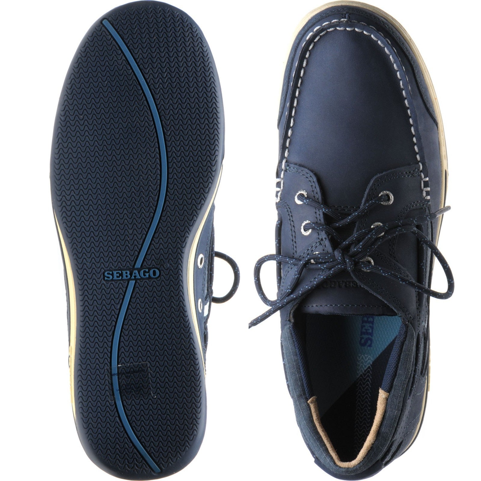Product image for Sebago Triton Three Eye mens rubber-soled deck shoes in blue nite