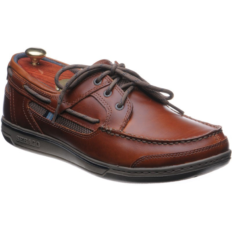 Product image for Sebago Triton Three Eye mens rubber-soled deck shoes in brown oiled