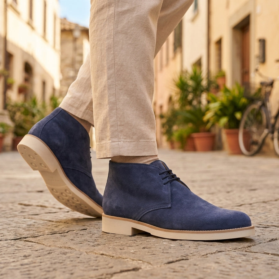 Herring Warren mens rubber-soled desert boots in blue suede