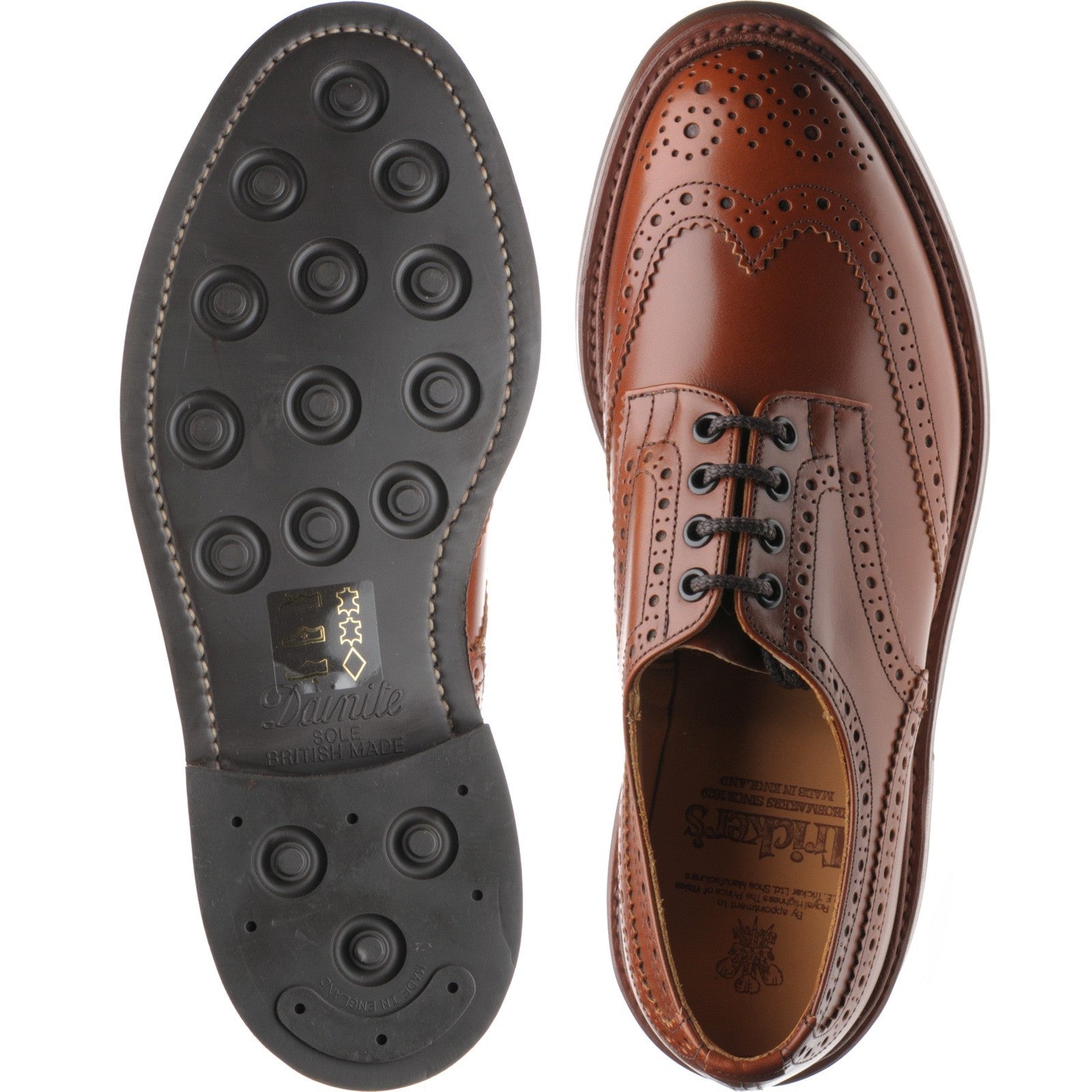 Product image for Trickers Bourton (Rubber) mens rubber-soled brogues in marron calf