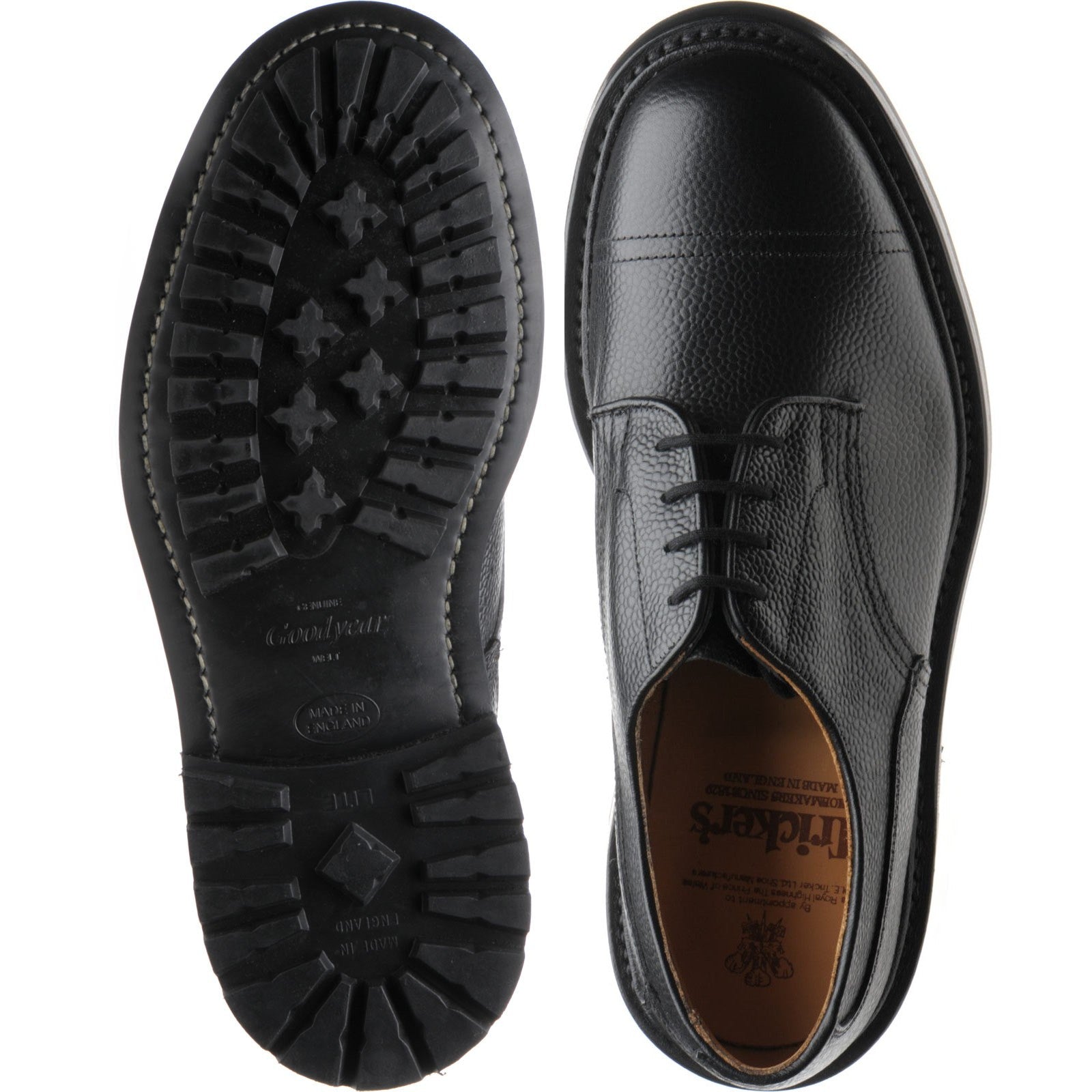 Trickers Matlock mens rubber-soled Derby shoes in black calf grain