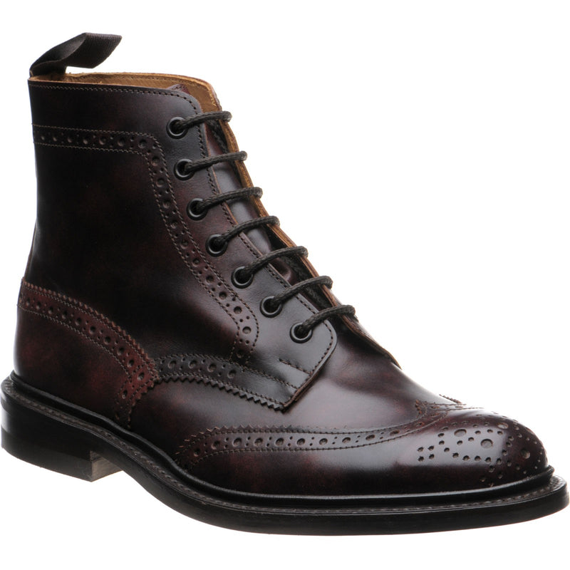Product image for Trickers Stow (Rubber) mens rubber-soled brogue boots in burgundy museum calf