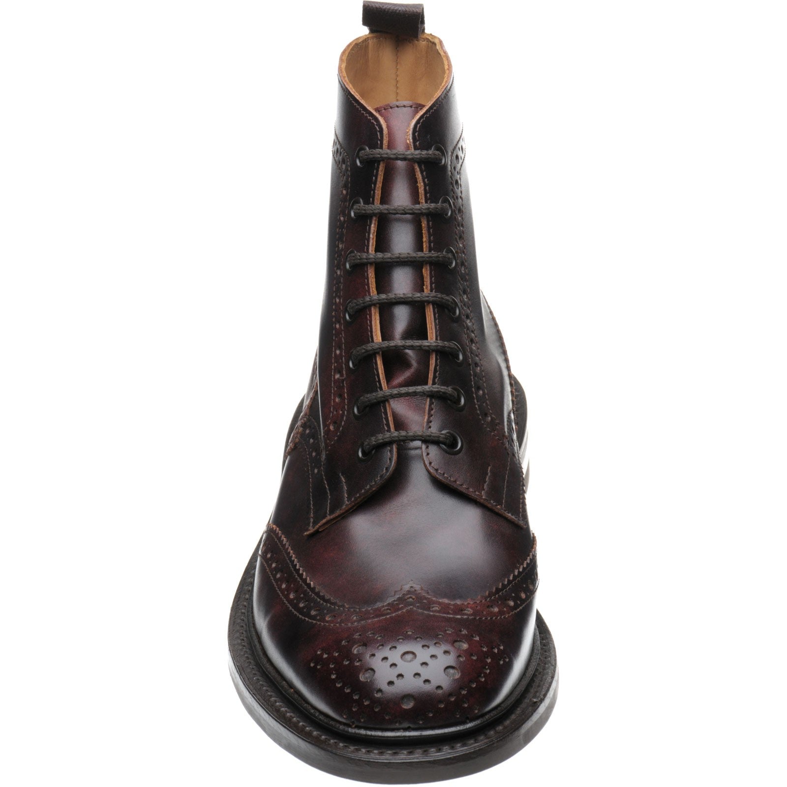 Product image for Trickers Stow (Rubber) mens rubber-soled brogue boots in burgundy museum calf