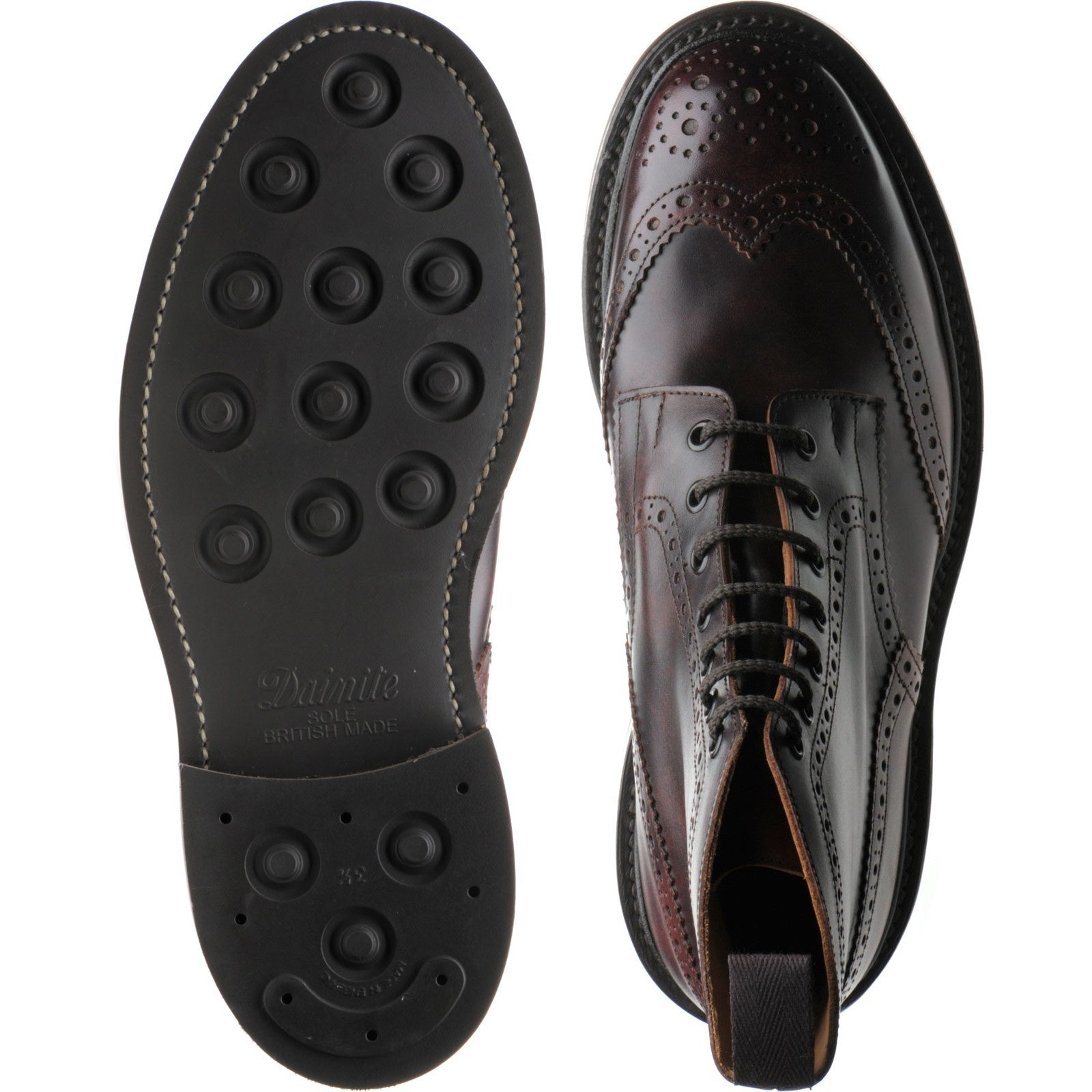 Product image for Trickers Stow (Rubber) mens rubber-soled brogue boots in burgundy museum calf
