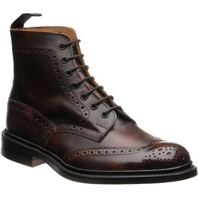 Product image for Trickers Stow (Rubber) mens rubber-soled brogue boots in dark brown museum calf
