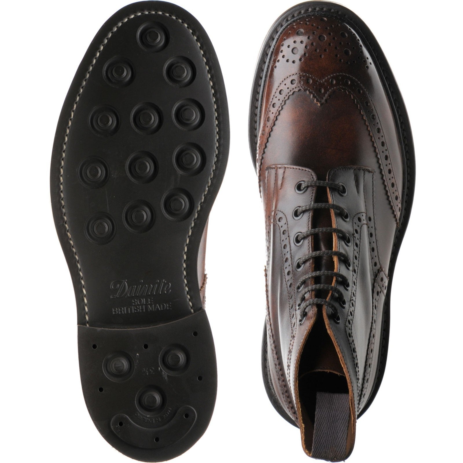 Product image for Trickers Stow (Rubber) mens rubber-soled brogue boots in dark brown museum calf