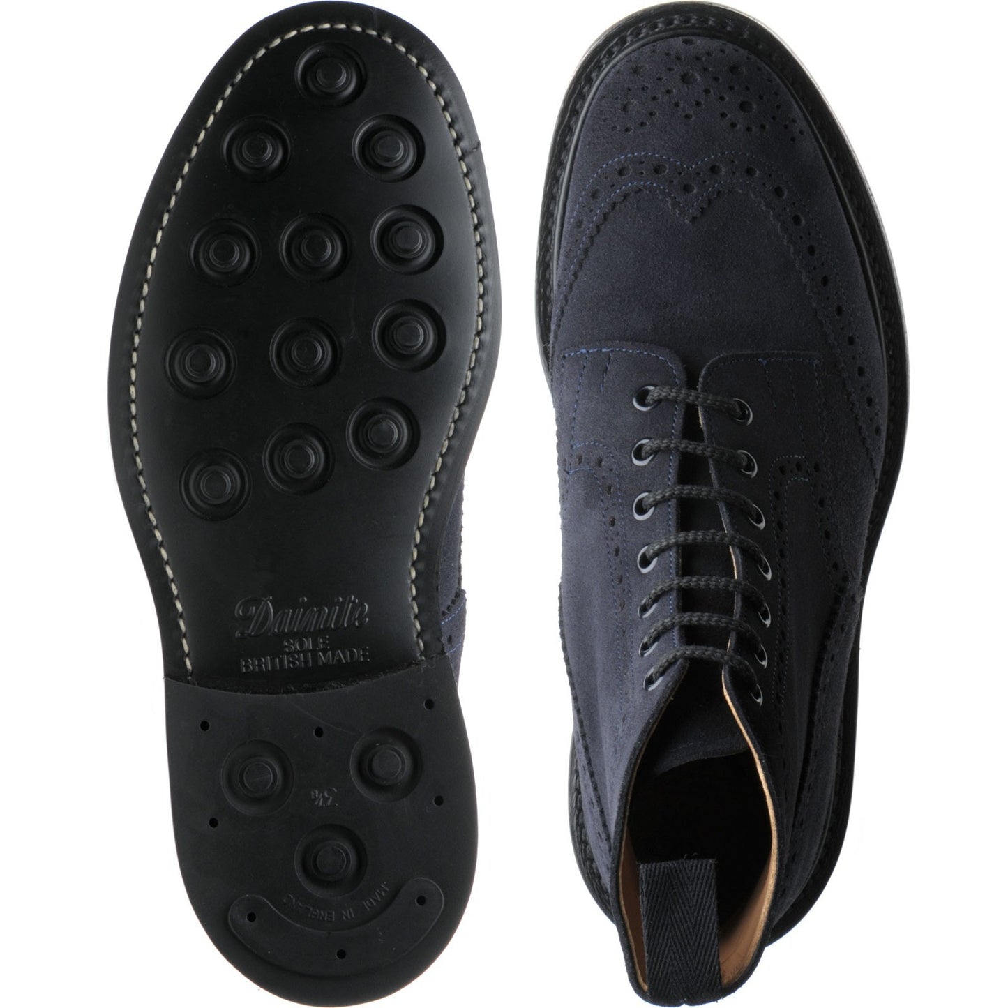 Product image for Trickers Stow (Rubber) mens rubber-soled brogue boots in navy ox reversed