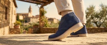 Herring Warren mens rubber-soled desert boots in blue suede