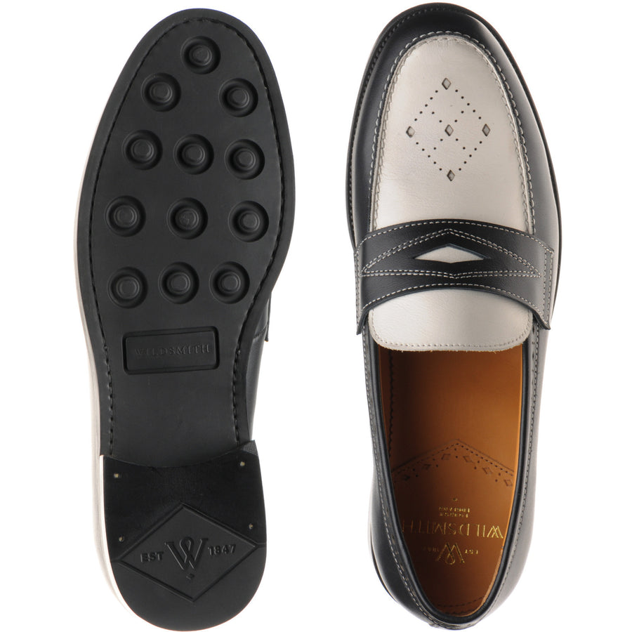 Product image for Wildsmith Model 110 mens two-tone rubber-soled loafers in black and off white calf (second)